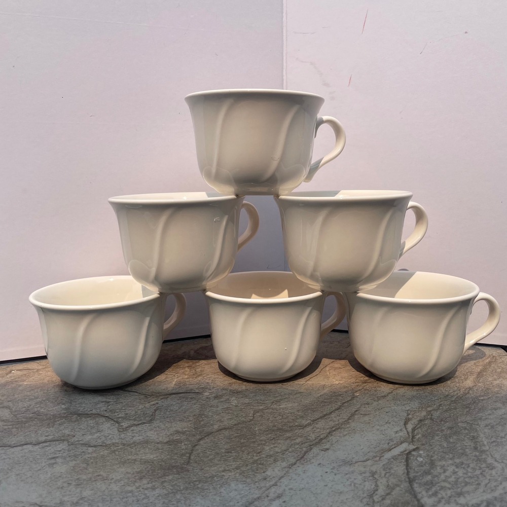 Pfaltzgraff White Swirl Stoneware Tea Cups Coffee Mugs Set of 6
